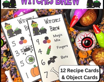 Halloween Sensory Bin Recipe Cards | Witches Brew | Sensory Bin Counting | Math Center | Toddler| Fall Autumn Activity | Preschool