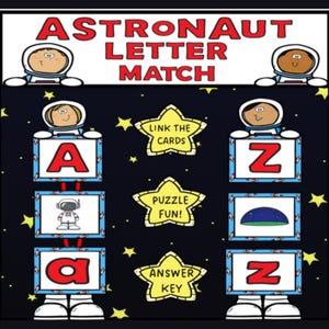 Construya un astronauta / Reconocimiento de letras / Sonido inicial / Centro de alfabetización / Jardín de infantes / Plan de estudios preescolar / Espacio exterior / Rompecabezas divertidos