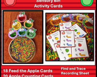 Feed the Hungry Rainbow Apple Activity | Sensory Bin Recipe Cards | Color Recognition | Counting to 20 Apple Theme Preschool Math Center PDF
