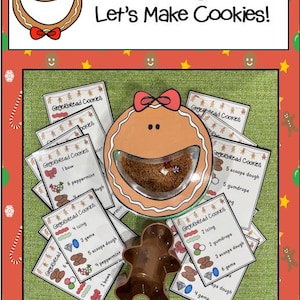 Schede di ricette Feed Me Fare biscotti di pan di zenzero Attività di modelli di contenitori sensoriali Apprendimento Scuola materna Asilo Nido Istruzione parentale Educazione speciale