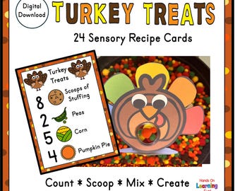 Turkey Treats Sensory Bin Printable Activity Cards  Fall Autumn Thanksgiving