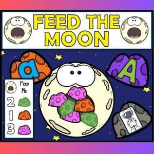 ALIMENTA LA LUNA / Espacio exterior / Caja sensorial / Actividad con letras / Sonido inicial / Contar objetos / Jardín de infantes / Preescolar / Educación especial