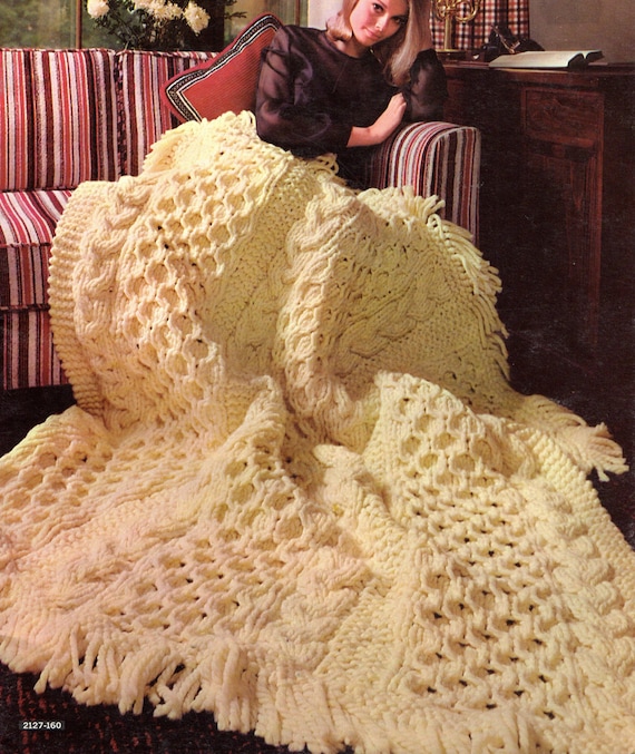 Afghan Knitting Pattern Bulky Aran Afghan Knitting Pattern Etsy