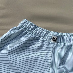 Green striped handmade women&#39;s boxer shorts with elastic waistband, pyjama shorts, multiple colours
