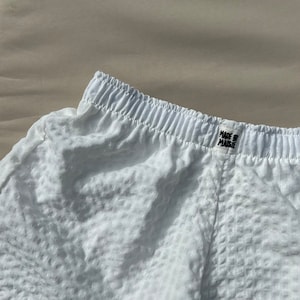 White crinkle handmade women&#39;s boxer shorts with elastic waistband, pyjama shorts, multiple colours