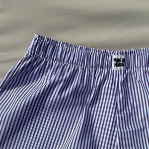 Purple striped handmade women&#39;s boxer shorts with elastic waistband, pyjama shorts, multiple colours