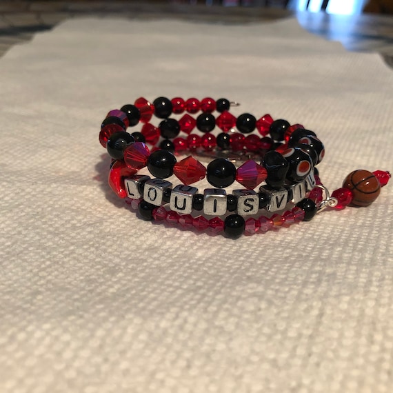 Memory Wire Bracelet, Louisville Cardinals Black and Red, Wrap or Stack Bracelet, Beaded Bracelet, Black and Red Bracelet