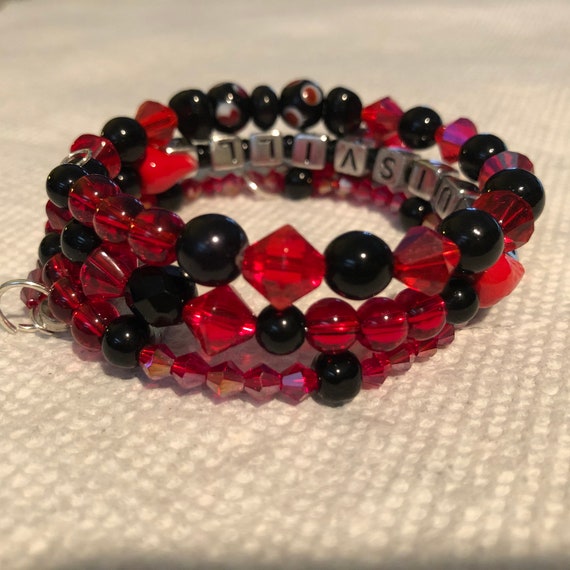 Memory Wire Bracelet, Louisville Cardinals Black and Red, Wrap or Stack Bracelet, Beaded Bracelet, Black and Red Bracelet