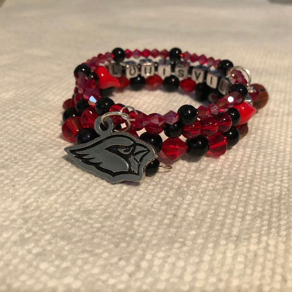 Memory Wire Bracelet, Louisville Cardinals Black and Red, Wrap or Stack Bracelet, Beaded Bracelet, Black and Red Bracelet