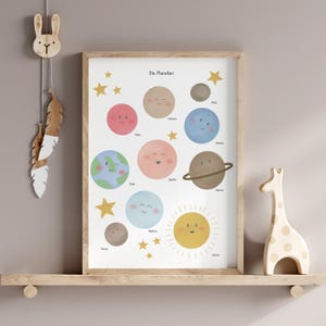 Habitación Infantil - Póster Planetas - A4 - Habitación Infantil - Bebé - Niña - Niño - Regalo - Póster Planeta - Espacio - Alemán - Hecho a mano