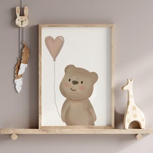 Habitación infantil - Póster osezno con globo - Póster de animales - A4 - Bebé - Niña - Niño - Regalo - Oso - Globo - Hecho a mano