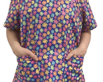Blusa médica para mujer, tallas XS a 5XL, 100 % algodón (varias opciones de tela)