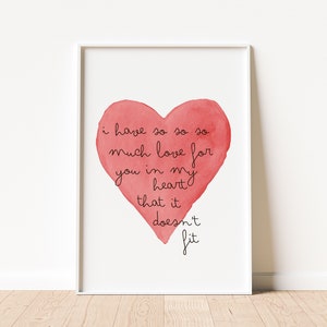 Eu tenho tanto amor por você no meu coração que não cabe, impressão de coração vermelho, presente de casal, citação de amor, citações de amantes, impressão de coração
