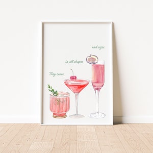 They Come In All Shapes and Sizes Print, Cocktail Print, Cocktail Art, Kitchen Art, Kitchen Decor, Cocktail Wall Art, Watercolor Drinks