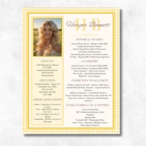 Sorority Resume Template, Class of 2029 Rush Resume, Recruitment Resume, Sorority Cover Letter, Editable, Customize, Recommendation Letter