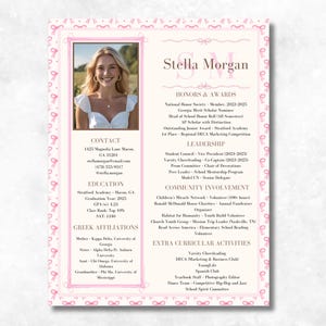 Sorority Resume Template, Class of 2029 Rush Resume, Recruitment Resume, Sorority Cover Letter, Editable, Customize, Recommendation Letter