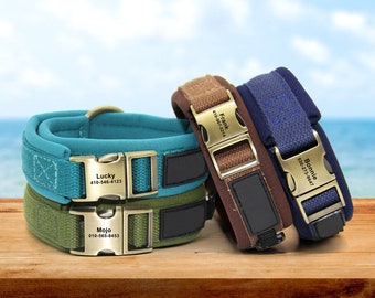 Collier de chien personnalisé : sangle en toile personnalisée, boucle gravée au laser