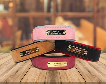 Custom Leather Dog Collar: Personalized Engraved ID Tag, Wider Band