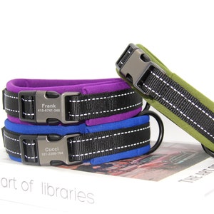 Reflective Personalized Dog Collar Cat Collar,Custom Engraved Buckle,Color Block,Multiple Color,Wide Collar,Free gift