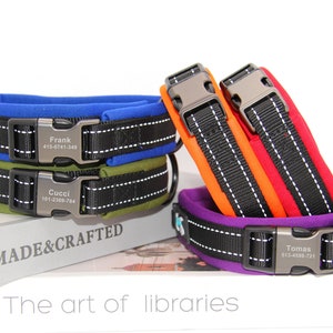Reflective Dog Collar: Personalized Engraved Buckle, Neoprene Padding
