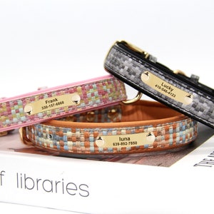 Personalized Woven PU Leather Dog Collar: Engraved Pet ID