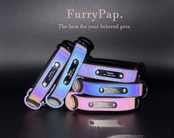 Reflective Leather Dog Collar: Personalized Engraved Pet ID Tag