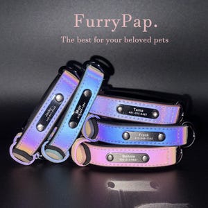 Custom Dog Collar, Reflective Personalized Collar, Custom Engraved Pet ID Tag, Keep Your Pets Safe, Rainbow-Like Colors, Stylish Dog Collar image 20