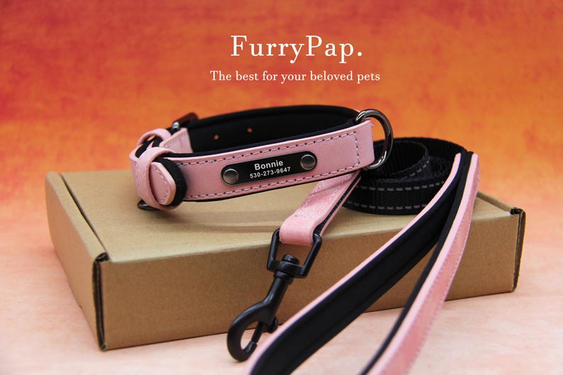 Custom Dog Collar, Reflective Personalized Collar, Custom Engraved Pet ID Tag, Keep Your Pets Safe, Rainbow-Like Colors, Stylish Dog Collar Pink