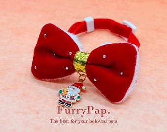 Christmas Gift For Pet, Christmas Dog Collar Cat Collar Red Bow, Santa Claus Charm, Dog Accessories, Pet Costume