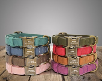Personalized Leather Dog Collar: Rustic Engraved Buckle, Soft Leather
