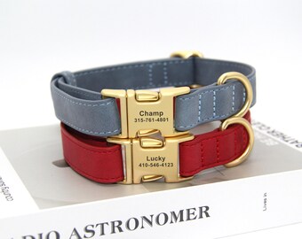 Personalized Faux Leather Dog Collar: Engraved Pet ID Buckle