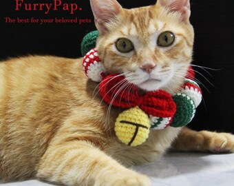 Handmade Knitted Christmas Pet Scarf: Holiday Cat & Dog Bandana