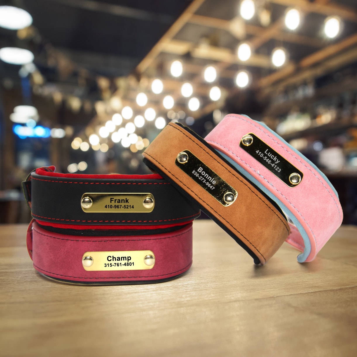 Personalized Raised Leather Dog Collar With Custom Engraved Nameplate - Made In The USA, Pet ID Tag - Foto 6