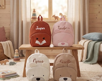 Corduroy-rugzak met aangepaste naam, gepersonaliseerde dierenrugzak voor kinderen, schooltas voor kleuters, rugzak voor peuters, kinderdagcadeaus