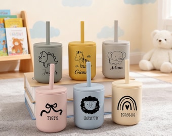 Personalized Silicone Sippy Cup, Engraved Name Sippy Cup, Silicone Cup With Straw,Toddler Cup, Baby Gift,Silicone Cup with Lid