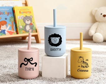 Personalized Silicone Sippy Cup, Engraved Name Sippy Cup, Silicone Cup With Straw,Toddler Cup, Baby Gift,Silicone Cup with Lid