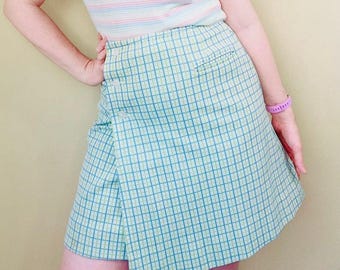 Gonna a portafoglio vintage anni '70 a quadri pastello / Gonna midi preppy con dettagli a bottoni / Gonna primaverile retrò / Taglia piccola