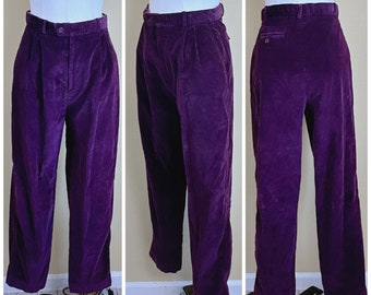 1980s Vintage Nordstrom 100% Cotton Corduroy Trousers / 80s Plum Purple Mid Rise Cords / Pants / Medium Waist 27"