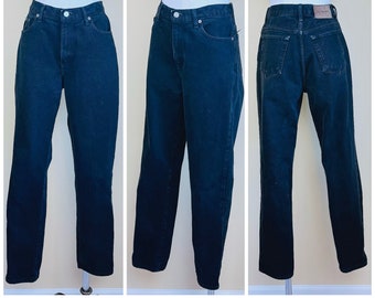 1990s Vintage Calvin Kline High Waisted Jeans / 90s Black Denim Slim Cut Mom Jeans / Size Medium