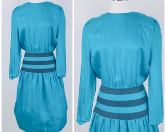 1980er Vintage Maggy London Kleid mit Streifen / 80er / 80er Jahre Rayon / Größe Medium