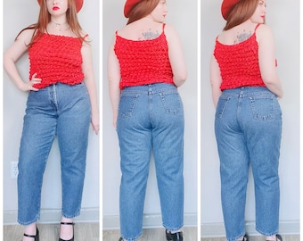 1990s Vintage LL Bean Blue Wash Fleece Lined Jeans  / 90s High Waisted Cozy Denim Mom Jeans / Size Extra Large  32" Waist