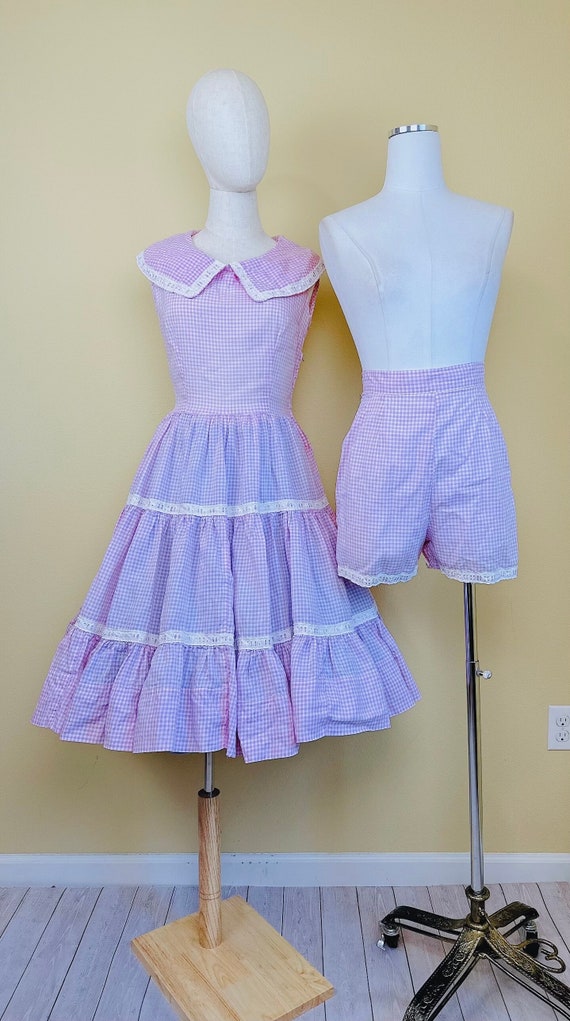 1960s Vintage Pink Gingham Square Dance Set / 60s 