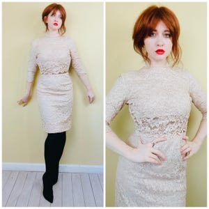 1960s Cream Lace Wiggle Dress: Vintage Satin Waist Pencil Dress (size Small) - Etsy 1960s Cream Lace Wiggle Dress: Vintage Satin Waist Pencil Dress (size Small) - Etsy