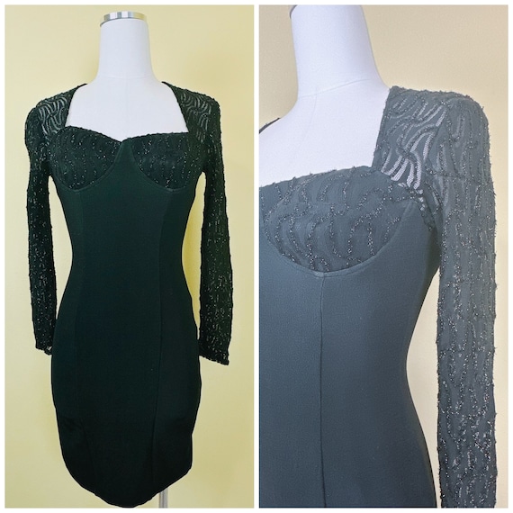 1990s Vintage Zum Zum Stretch Lace Mini Dress / 9… - image 1