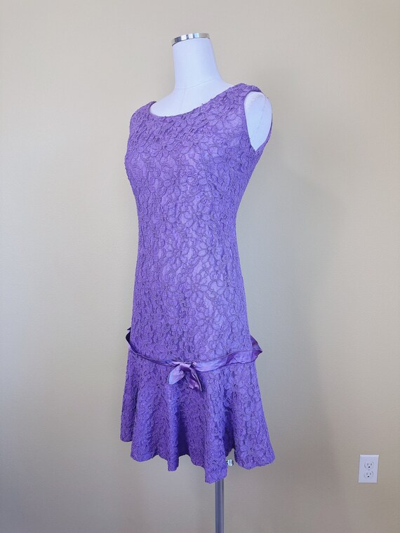 1960s Vintage Purple Lace Drop Waist Dress / 60s … - image 3