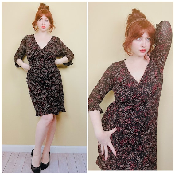 1990s Vintage Alyn Paige Crinkle Wrap Dress / 90s… - image 1