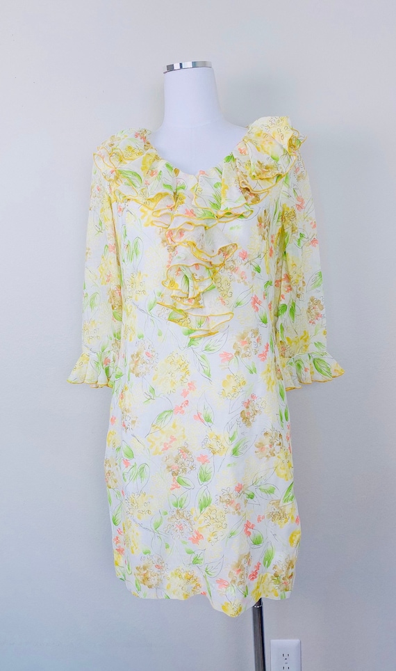 1960s Vintage Bunny's Casuals Yellow Floral Shift… - image 2