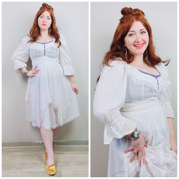1980s Vintage Gunnies by Gunne Sax White Cotton /