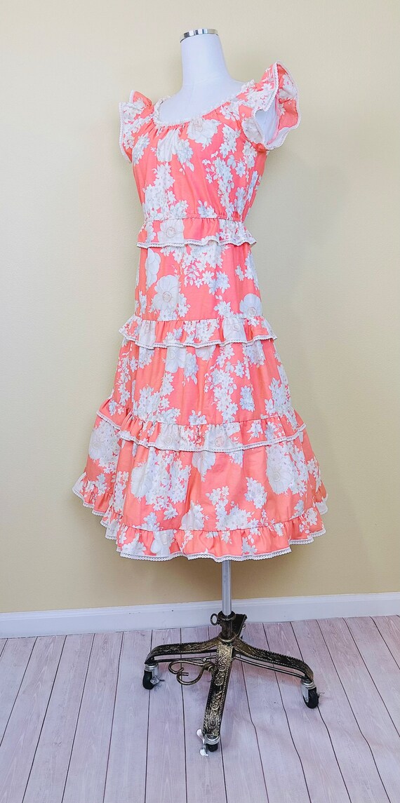 1970s Vintage Act 1 Peach Cotton Ruffled Dress / … - image 3