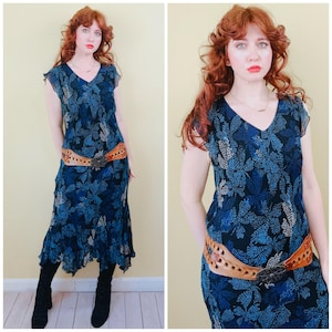 90s Floral Rayon Fairy Dress: Vintage Style & Co Bias Cut